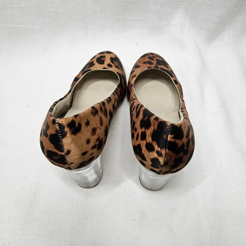 Woolworths Pumps Womens 5 Tan Leopard Animal Print Lucite Clear Block Heel Shoes